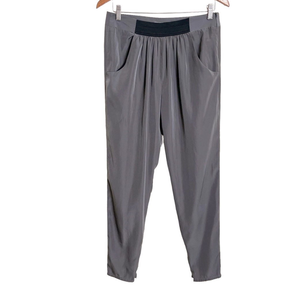 Zara Basic Pleated Retro Ankle Zip Pants Womens M Gray Tapered Leg Lightweight